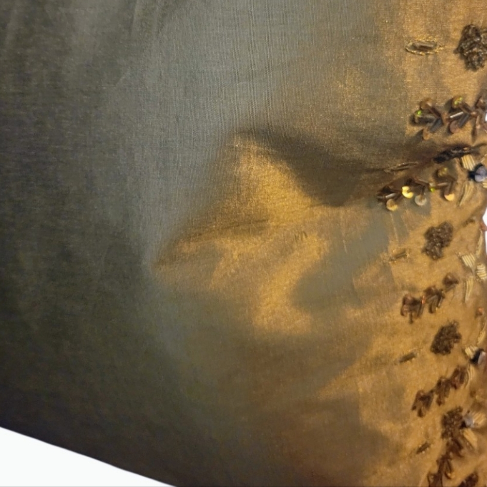 VTG Pillow Embellished Gold Fabric Beaded Pattern Sequence India 1990, 17" X 17" - Picture 5 of 11